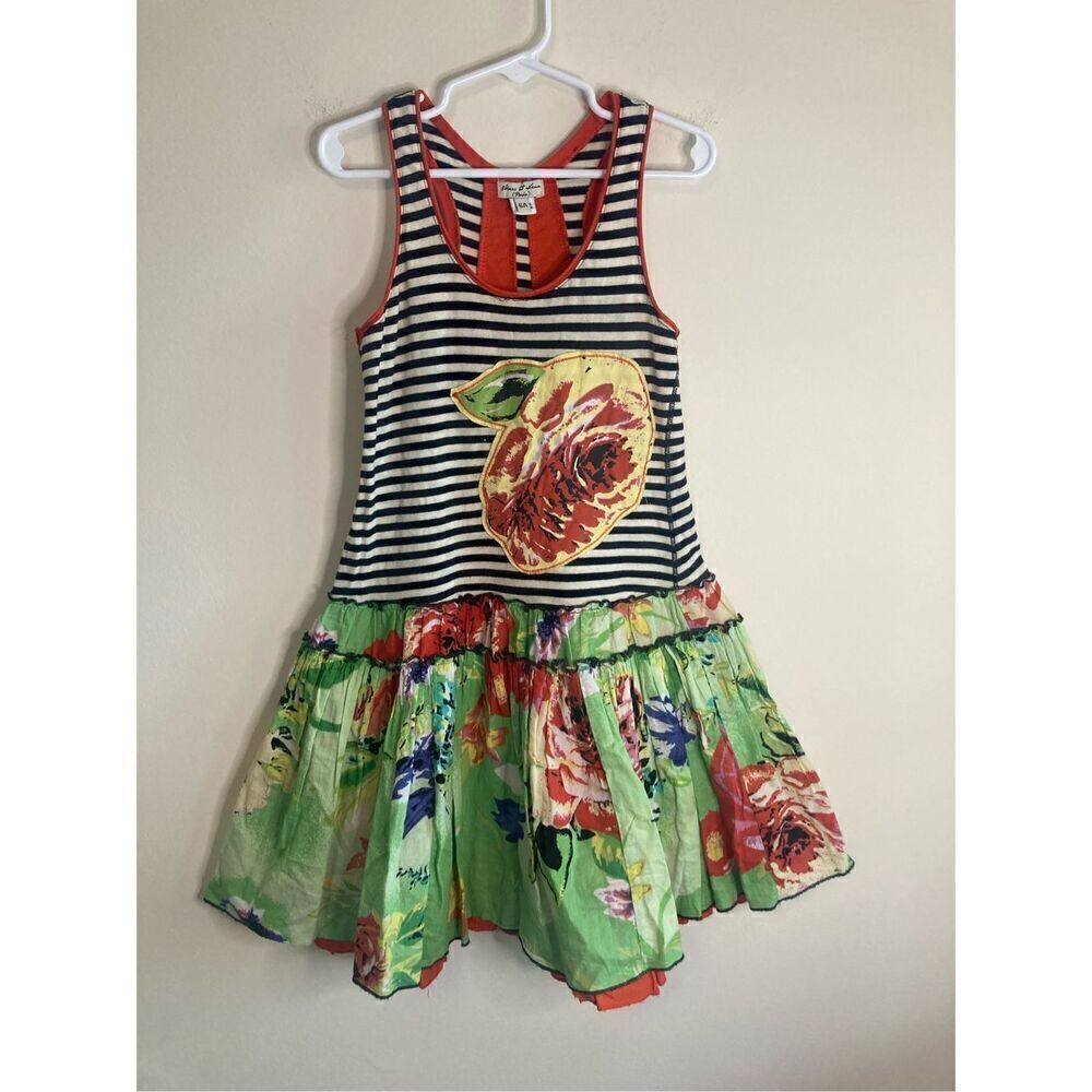 Eliane Et Lena Girls Dress Full Skirt Size 6A Red Floral Multicolor Paris
